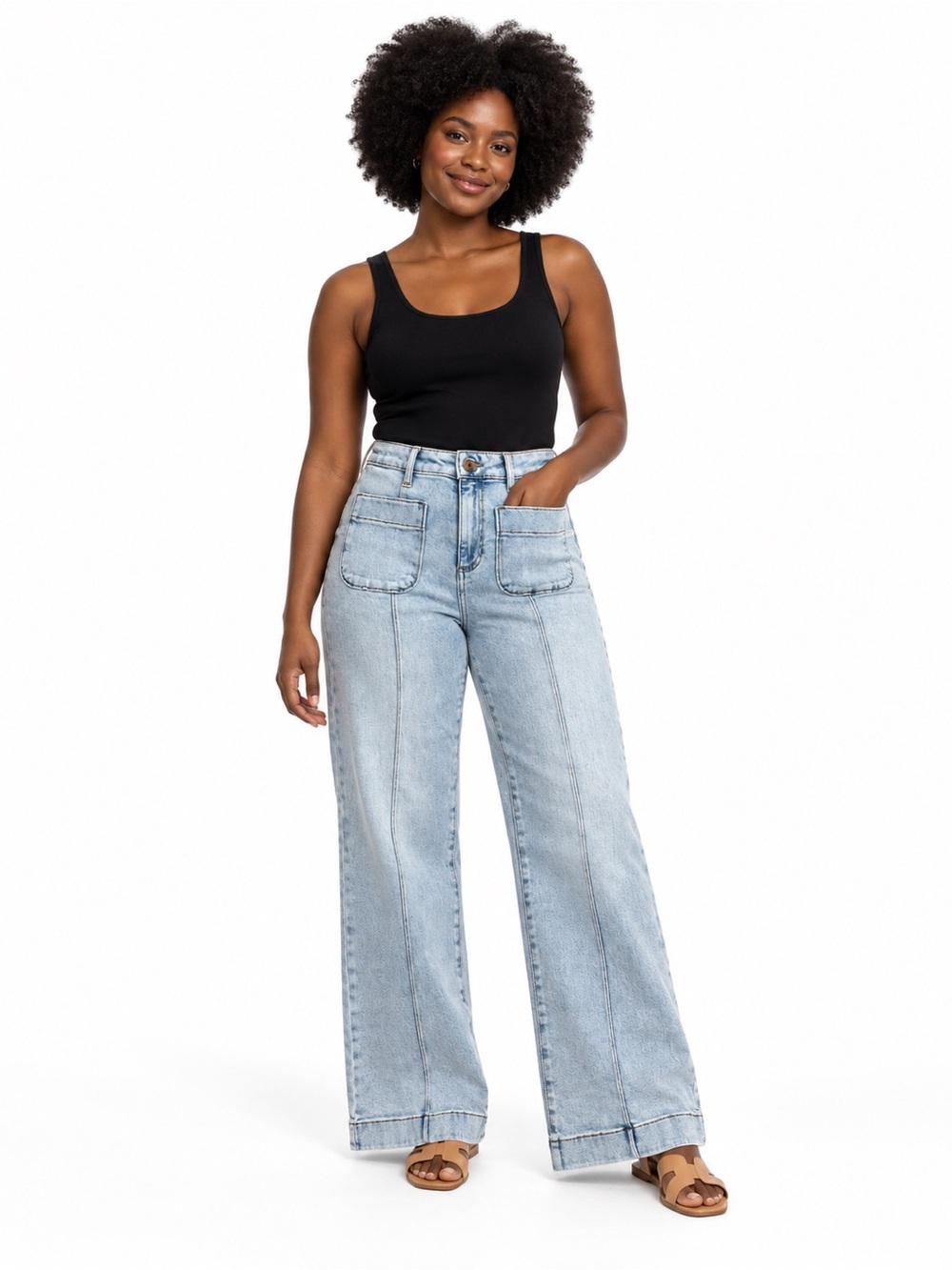 LC Lauren Conrad Ultra High-Rise Wide Leg Light Blue Patch Pockef Jeans